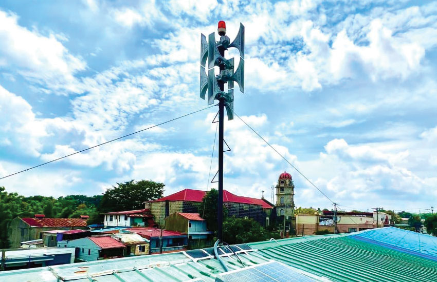 Sirene eletrônica para sistemas de alerta precoce Sirene eletrônica instalada como parte de um sistema de alerta precoce nas Filipinas